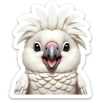 Cinematic Cute Yawning Cockatoo Portrait Emoji, Head tilted slightly with a dramatic, wide-open yawn, showcasing a plump, feathered body with a softly drooping crest and sleepy, half-closed eyes, Simplified yet irresistibly adorable features, highly detailed, glowing with a soft, cozy tropical glow, high shine, relaxed yet expressive, stylized with a dash of whimsical avian charm, soft glowing outline, capturing the essence of a drowsy yet affectionate cockatoo that appears ready to stretch out and yawn its way off the screen! sticker
