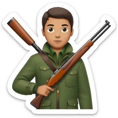 male hunter with a shotgun slung over shoulder, confident stance sticker