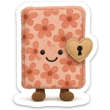 Pink Floral journal with a heart-shaped lock as a kawaii plushie, jellycat style  sticker