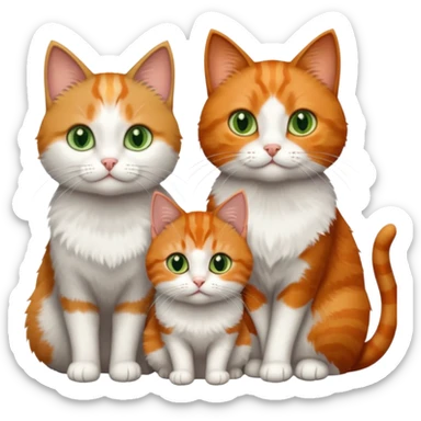 3 tiny different coloured short haired cats including a dark grey and white cat with green eyes,and  a ginger and white with orange eyes and a brown tabby and white with hazel eyes sticker