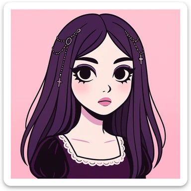 Make this pastel goth profile picture even more goth, keep it cute, expressive, and minimal, in the style of imagen-4-fast-KaUtLiSA10F. Enhance goth elements with pastel goth aesthetics, maintaining cuteness and expressiveness with minimalistic design. sticker