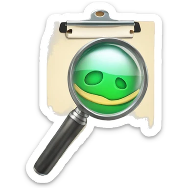 magnifying glass hovering over a clipboard sticker