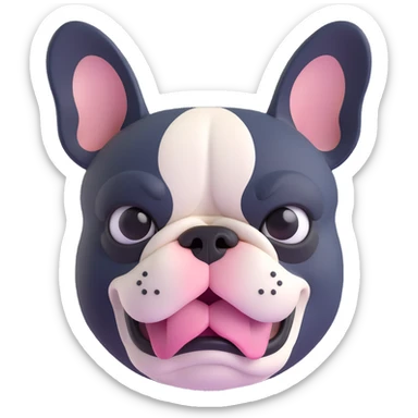 angry black and white French bulldog 3D emoji style sticker