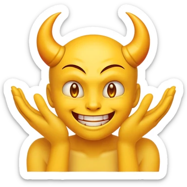 yellow emoji face with devil-like grin and hands rubbing together deviously sticker