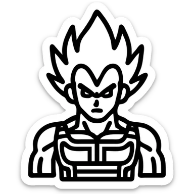 Vegeta in Ultra Ego form, bold modern icon style, sharp lines, simplified features, strong silhouette sticker