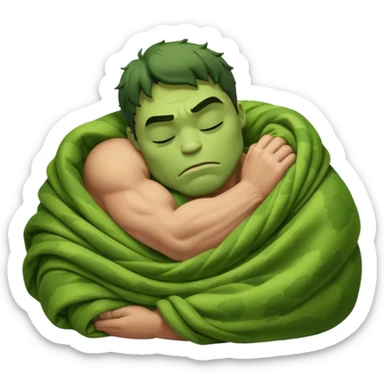 Incredible Hulk eyes closed sleeping curled up in a blanket up to his neck sticker