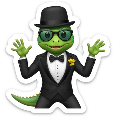 capitalist iguana in tuxedo and hat black sunglasses dancing sticker
