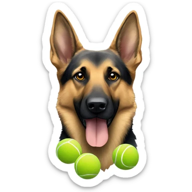 German shepherd with Olympic rings and tennis balls sticker