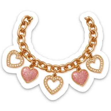 girly sparkling charm bracelet with hearts, no background sticker