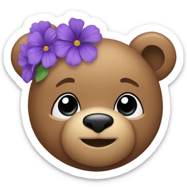 Teddy bear with purple flowers sticker
