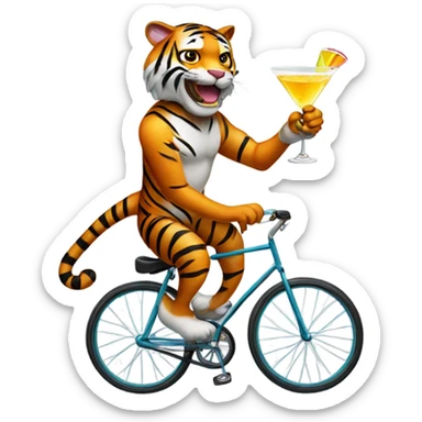 Tiger drinking a martini one a unicycle  sticker
