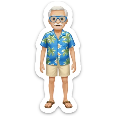 old man with cane and blue  Hawaiian shirt and cream short and googles sticker