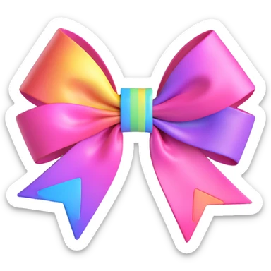 3D emoji style pink bow with iridescent rainbow highlights sticker