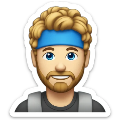 man with blue eyes a man with a bun hairstyle and a beard at a laptop sticker