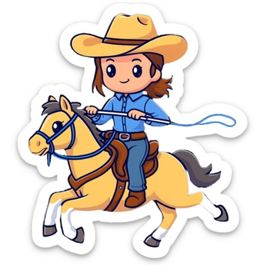 girl wearing cowboy hat riding a horse holding a whip sticker