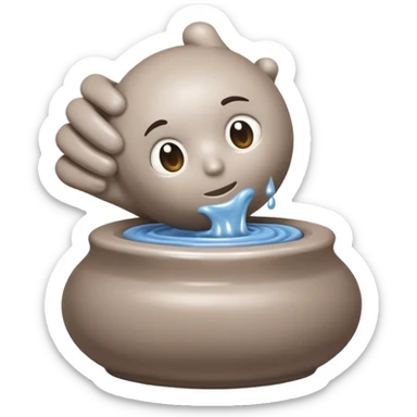 one hand hugging on the right side of a blob of clay on a silver pottery wheel sticker