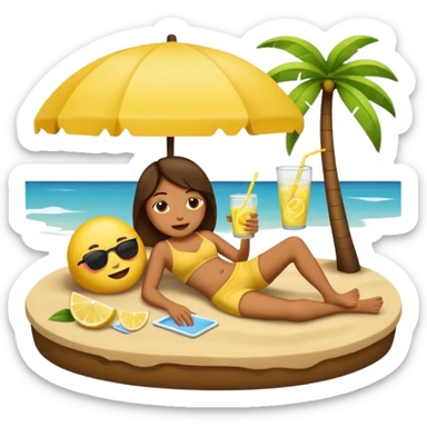 Relaxed emoji lying on an island sipping a lemonade sticker
