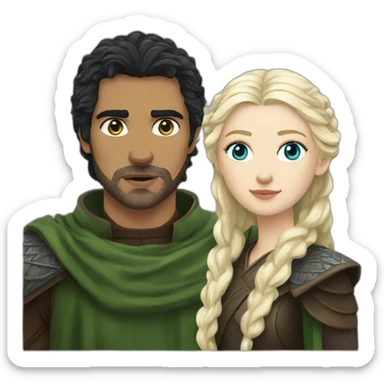 black haired blue eyed woman with blond haired green eyed man from game of thrones sticker