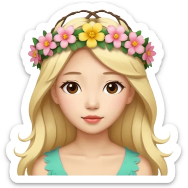 asian woman blonde flower crown long hair sticker