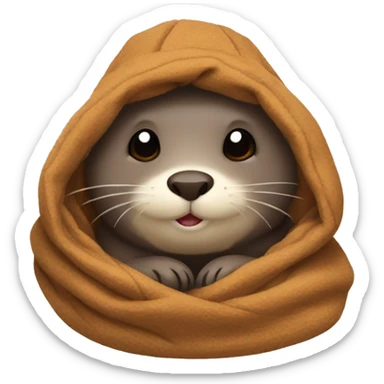 otter cozy in blanket with hat sticker