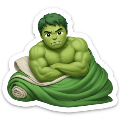 Incredible hulk curled up like a cat sleeping lying down in bed under blanket eyes closed sticker