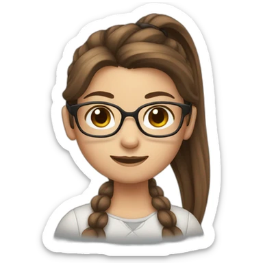 Cute girl with brown hair and a ponytail and glasses sticker