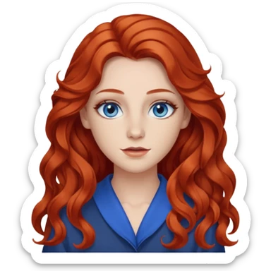 Chappell Roan (b.1998) with red long wavy hair, makeup, blue eyes sticker