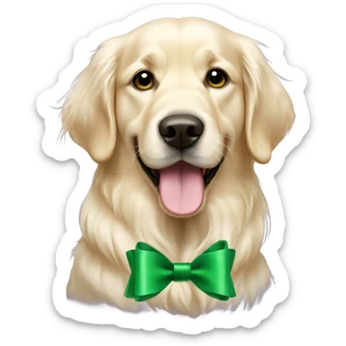 English cream golden retriever with green bow sticker