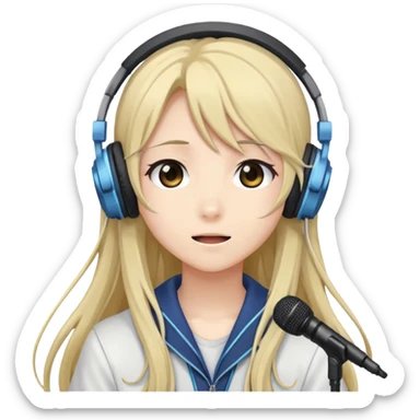 Ruko Yokune, anime-style character with long hair, headphones, and a microphone, cute expression sticker