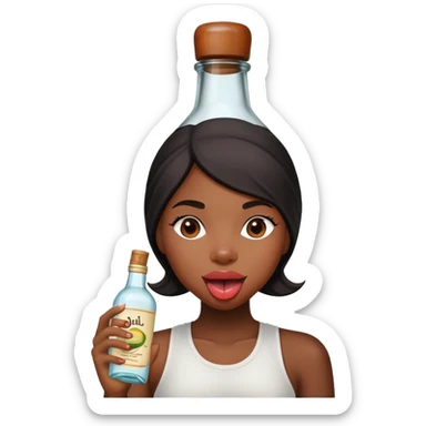 black Girl With tongue out and don julio bottle on her head  sticker
