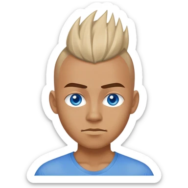 Blue shirt, Blue eyes, and a pointed Mohawk sticker