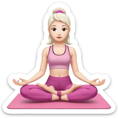 pretty woman, age 20, with white skin, performing yoga poses on a pink yoga mat, iPhone memoji style sticker