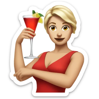 white woman short red dress drinking cocktail sticker