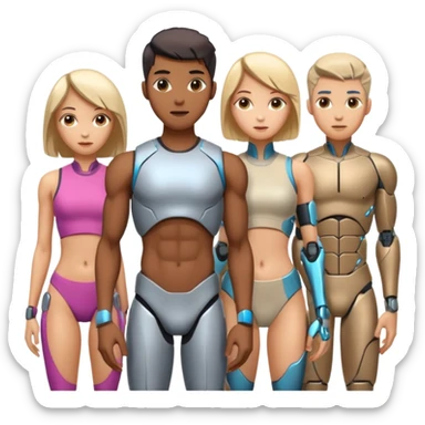 five athletic men and women with futuristic cybernetic features sticker