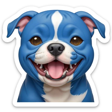 Cinematic Cute Yawning Blue Staffordshire Bull Terrier Portrait Emoji, Head tilted slightly with a dramatic, wide-open yawn, showcasing a smooth blue Fur with a refined texture, floppy ears slightly drooping, round dark eyes barely open in drowsy contentment, Simplified yet irresistibly adorable features, highly detailed, glowing with a soft, cozy glow, high shine, relaxed yet expressive, stylized with a touch of whimsy, bright and endearing, soft glowing outline, capturing the essence of a sleepy yet affectionate guardian, so drowsy it feels like it could stretch right out of the screen and curl up for a nap! sticker