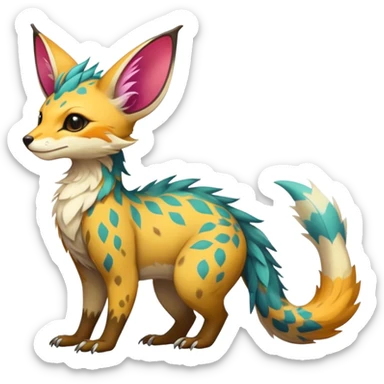 Feral Rare Fantasy vibrant colorful Vernid-Trico-species by LiLaiRa, random markings, tufted tail, tufted ears, full body sticker