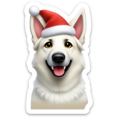 White German shepherd with Santa hat sticker