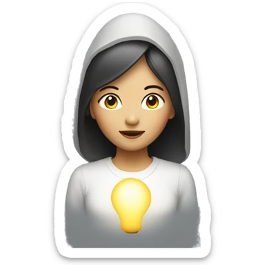 asian girl with lamp light above her head to make it as a new idea from her sticker