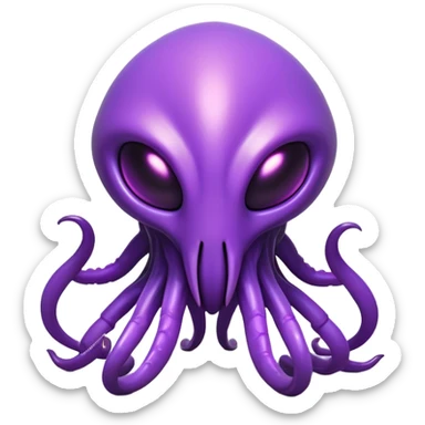 Clash of Clans aesthetic: Cinematic fierce Zerg Alien Emoji, rendered in a 3D vector-style similar to standard emojis with minimal shading and bold, simplified shapes. A compact, isometric, otherworldly creature with insectoid, organic details and subtle, eerie tentacles, softly glowing with a sinister alien charm. Simplified yet unmistakably iconic, highly detailed and consistent, glowing with a soft, spectral radiance and high shine. Stylized with a touch of bio-engineered mischief and a soft glowing outline, capturing the essence of a fearsome extraterrestrial menace with a playful twist! sticker