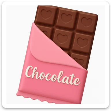 3D iOS style emoji of a chocolate bar with a pink wrapper. sticker