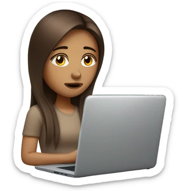 Exhausted brown straight hair girl with laptop  sticker