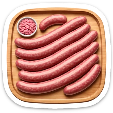 portion of raw sausage filling, coarse grind, pink-red meat, visible white fat, moist uneven texture, natural color variation, unprocessed look, clean 3D rendering, soft light, subtle shadow, no background elements, no anthropomorphic features, transparent background, emoji scale sticker