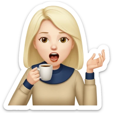 can you make her now look without laptop but having a coffee cup in her head with мешками под глазами и зевающую  sticker