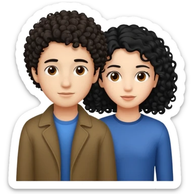 Un garçon cheveux boucle et yeux marron clair et une fille cheveux noir lisse côte à cote  sticker