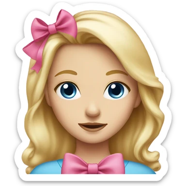 Blonde girl blue eyes with a pink bow sticker