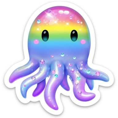 Kawaii pastel neon rainbow bedazzled sea creature sticker
