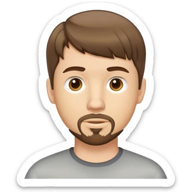  white male, short medium brown colored hair with bangs and goatee,  sticker