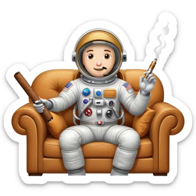An astronaut on a sofa with a cigar. sticker