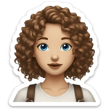 Pretty girl light skin blue eyes with shoulder length brown curly hair and bangs and a septum piercing  sticker