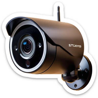 sleek security IP camera with glossy finish and modern lens mounted on wooden wall sticker